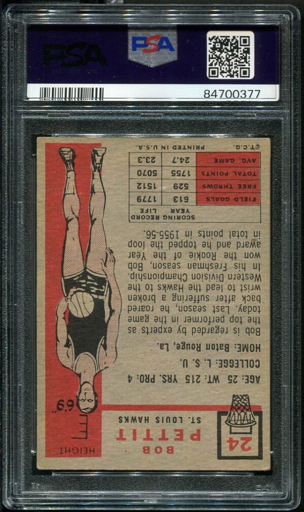 Authentic 1957 Topps #24 Bob Pettit PSA 5 Rookie Basketball Card