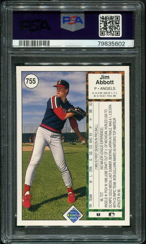 Authentic 1989 Upper Deck #755 Jim Abbott PSA 9 Rookie Baseball Card