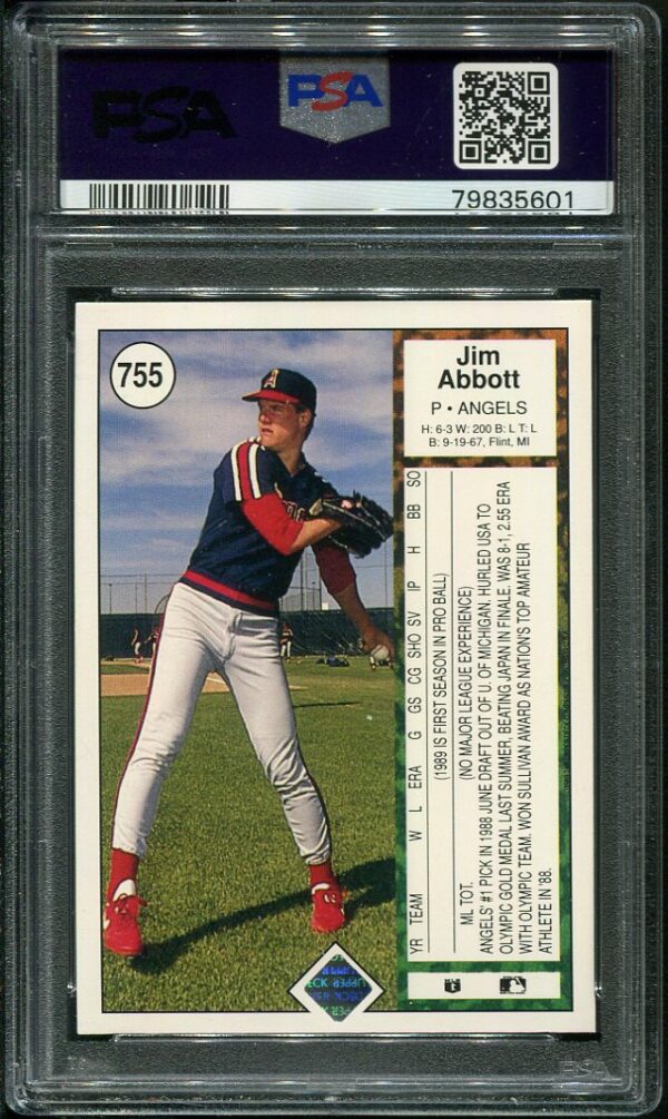 Authentic 1989 Upper Deck #755 Jim Abbott PSA 9 Rookie Baseball Card