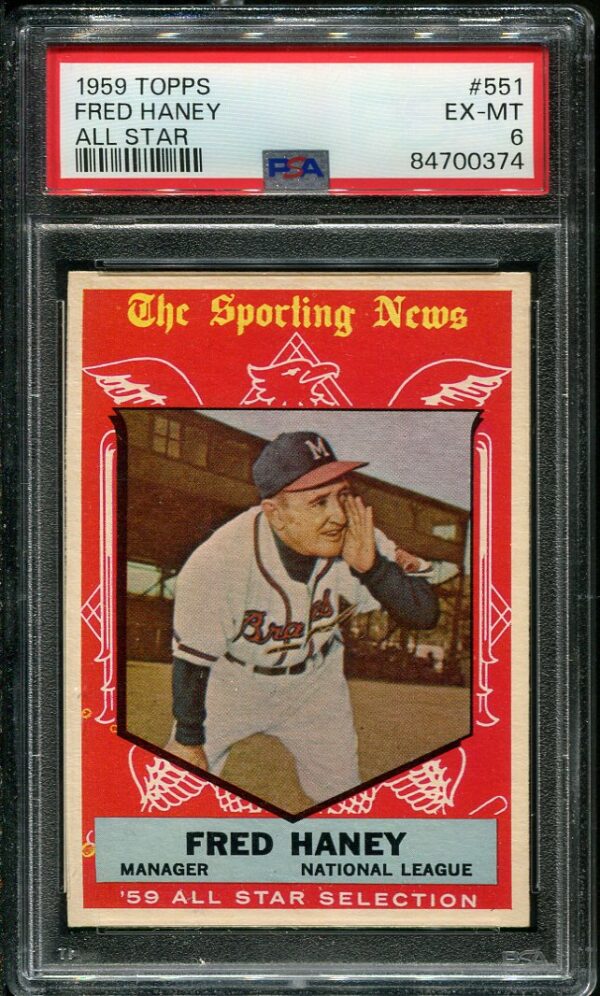 Authentic 1959 Topps #551 Fred Haney PSA 6 Baseball Card