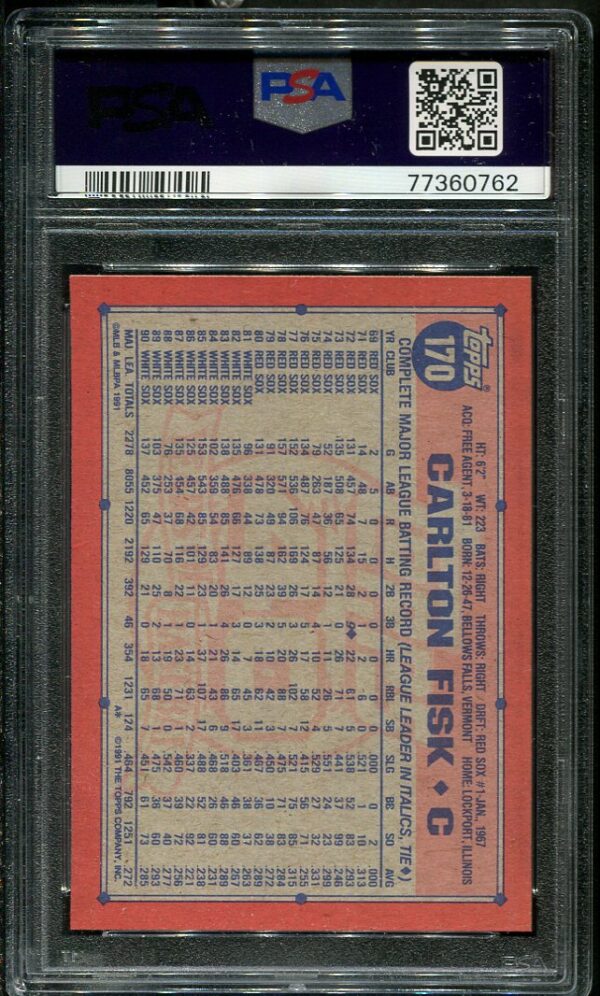 Authentic 1991 Topps #170 Carlton Fisk PSA 9 Baseball Card