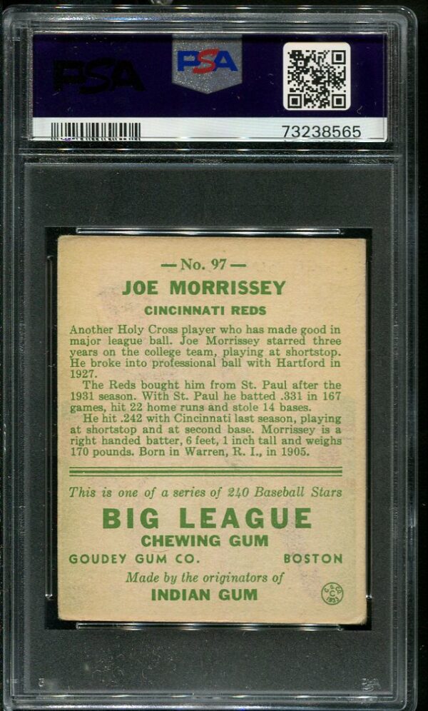 Authentic 1933 Goudey #97 Joe Morrissey PSA 1.5 Vintage Baseball Card