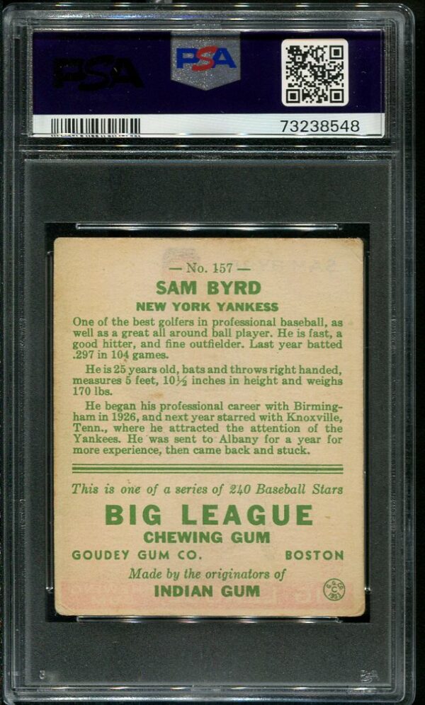 Authentic 1933 Goudey #157 Sam Byrd PSA 3 Vintage Baseball Card