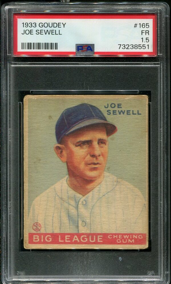 Authentic 1933 Goudey #165 Joe Sewell PSA 1.5 Vintage Baseball Card