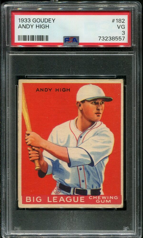 Authentic 1933 Goudey #182 Andy High PSA 3 Vintage Baseball Card