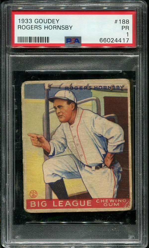 Authentic 1933 Goudey #188 Rogers Hornsby PSA 1 Vintage Baseball Card