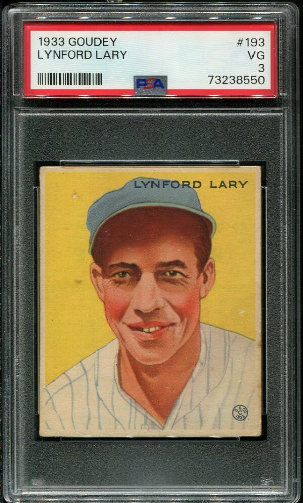 Authentic 1933 Goudey #193 Lynford Lary PSA 3 Vintage Baseball Card
