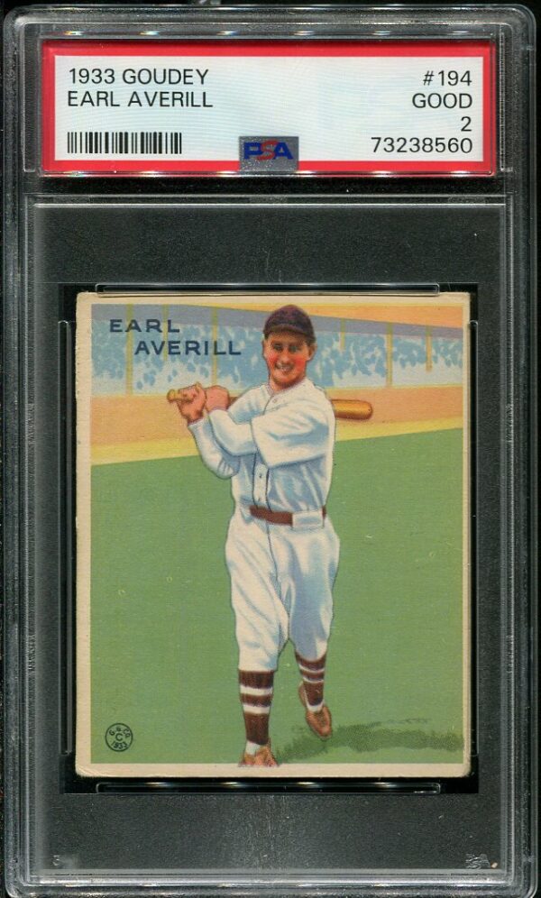 Authentic 1933 Goudey #194 Earl Averill PSA 2 Vintage Baseball Card