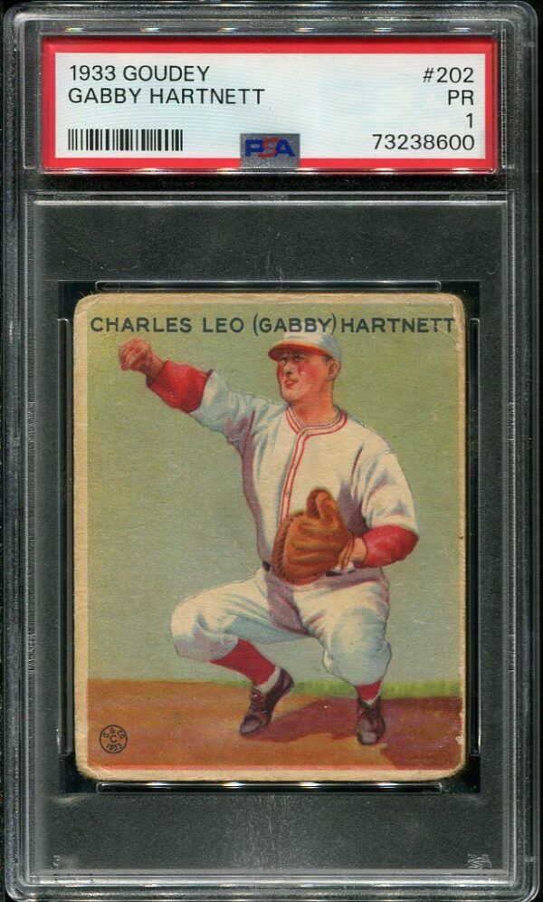 Authentic 1933 Goudey #202 Gabby Hartnett PSA 1 Vintage Baseball Card