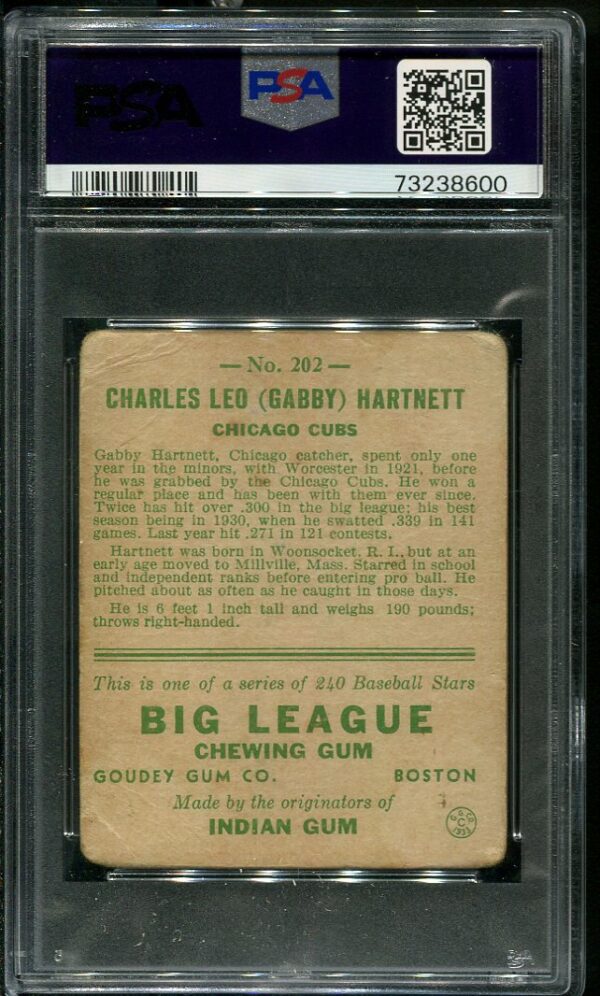 Authentic 1933 Goudey #202 Gabby Hartnett PSA 1 Vintage Baseball Card