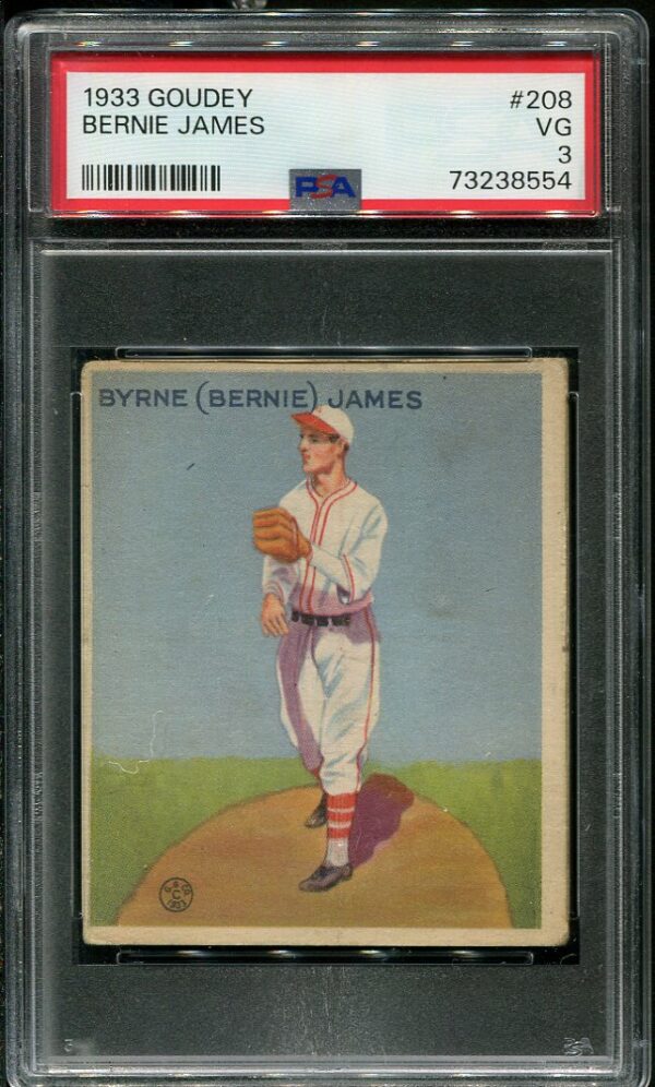 Authentic 1933 Goudey #208 Bernie James PSA 3 Vintage Baseball Card