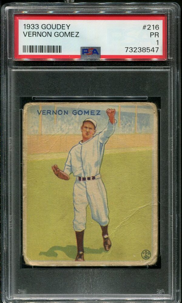 Authentic 1933 Goudey #216 Lefty Gomez PSA 1 Vintage Baseball Card