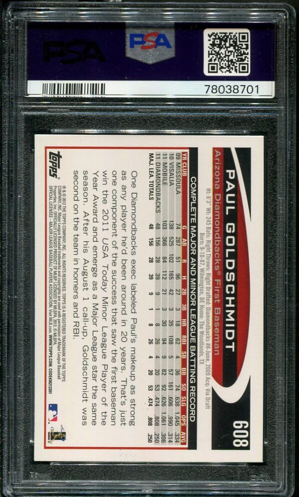 2012 Topps #608 Paul Goldschmidt PSA 10 Baseball Card