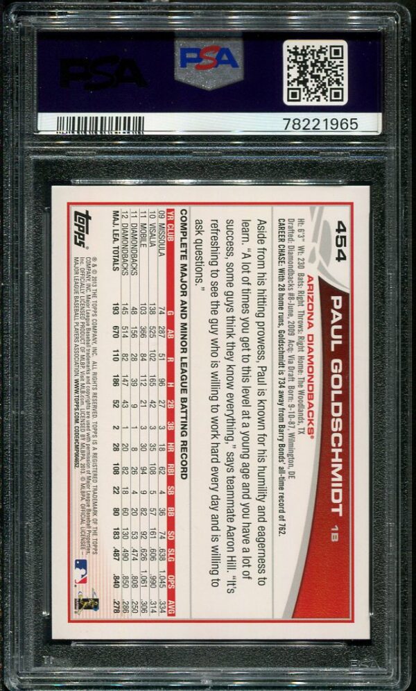 2013 Topps #454 Paul Goldschmidt PSA 10 Baseball Card