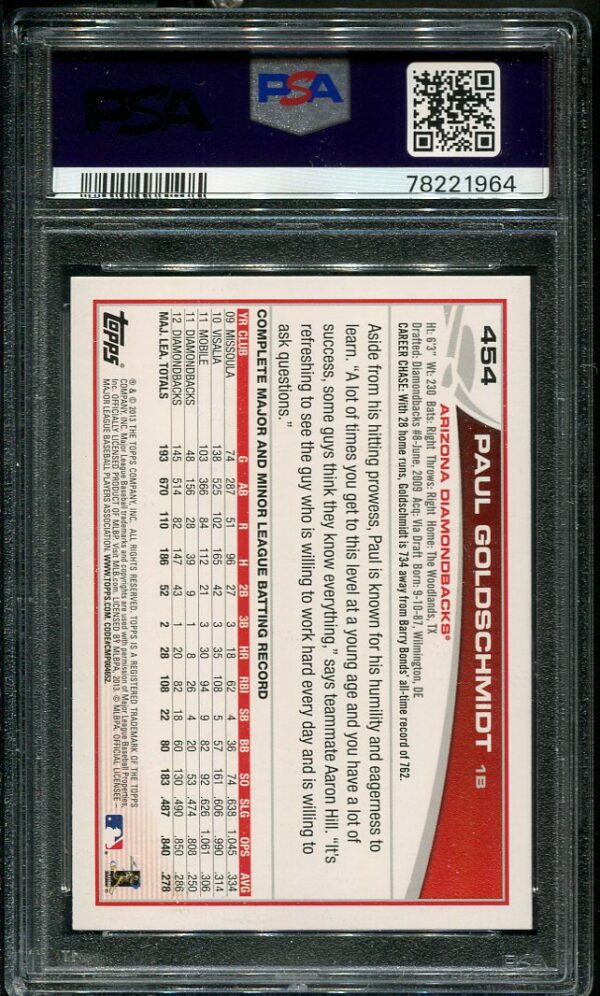 2013 Topps #454 Paul Goldschmidt PSA 10 Baseball Card