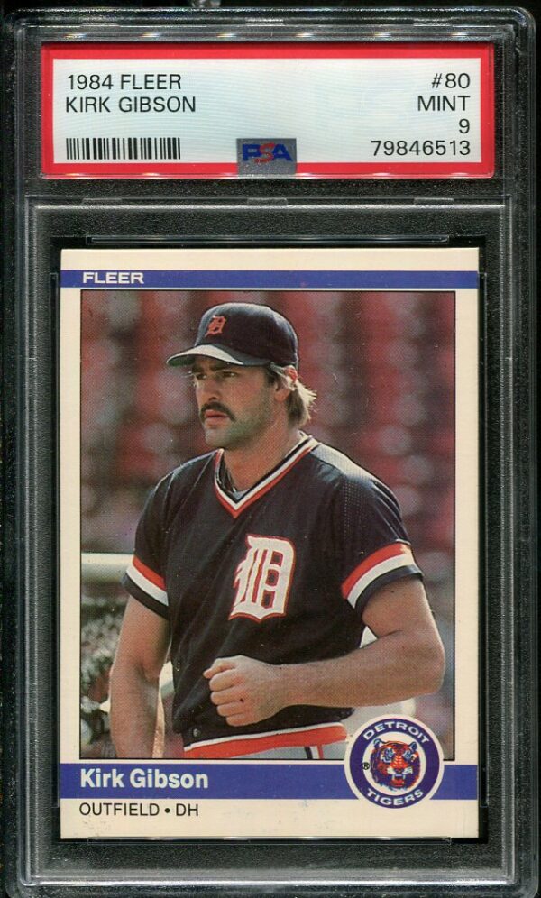Authentic 1984 Fleer #80 Kirk Gibson PSA 9 Baseball Card