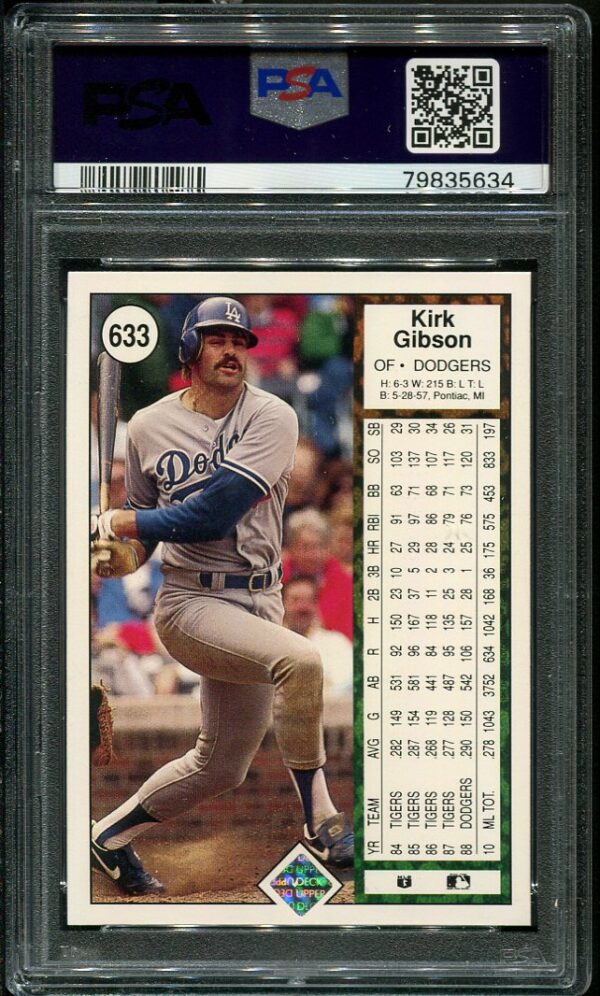 Authentic 1989 Upper Deck #633 Kirk Gibson PSA 9 Baseball Card