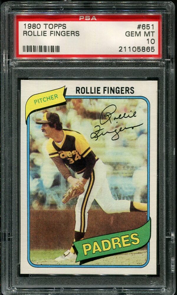 Authentic 1980 Topps #651 Rollie Fingers PSA 10 Baseball Card