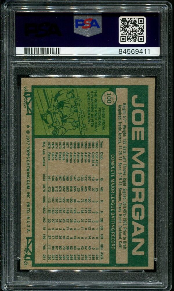 Authentic 1977 Topps #100 Joe Morgan PSA 8 Baseball Card
