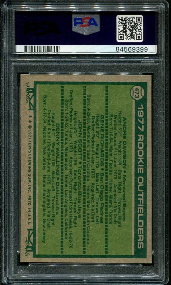 Authentic 1977 Topps #473 Andre Dawson PSA 8.5 Rookie Baseball Card