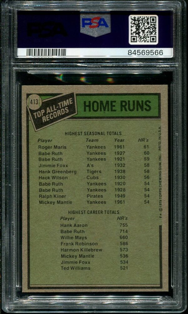 Authentic 1979 Topps #413 All Time HR Leaders PSA 9 Baseball Card