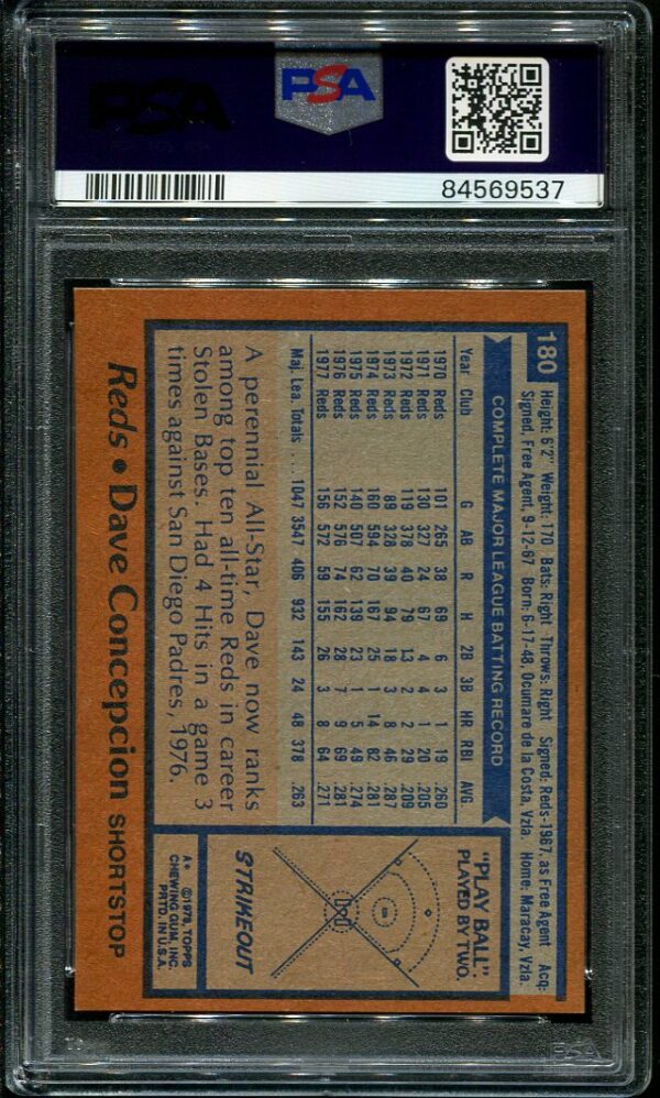 Authentic 1978 Topps #180 Dave Concepcion PSA 9 Baseball Card