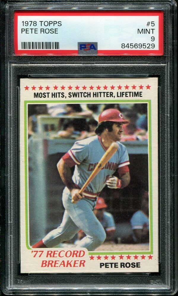 Authentic 1978 Topps #5 Pete Rose PSA 9 Baseball Card