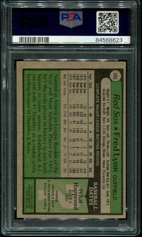 Authentic 1979 Topps #480 Fred Lynn PSA 8 Baseball Card