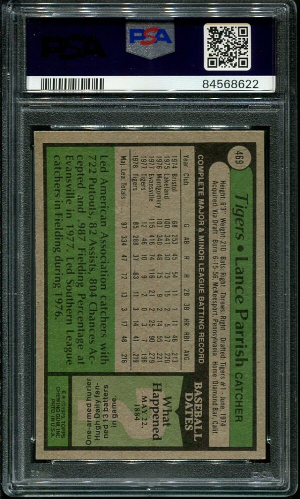 Authentic 1979 Topps #469 Lance Parrish PSA 8 Baseball Card