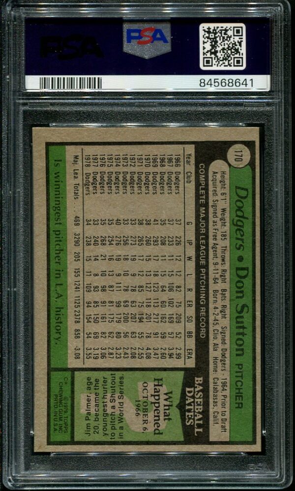 Authentic 1979 Topps #170 Don Sutton PSA 8 Baseball Card