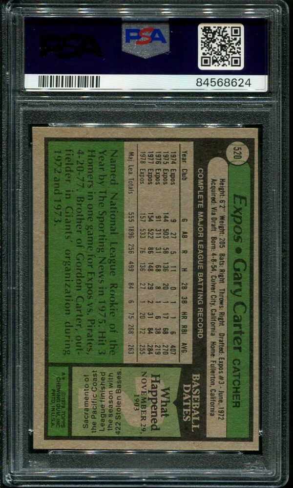 Authentic 1979 Topps #520 Gary Carter PSA 8 Baseball Card