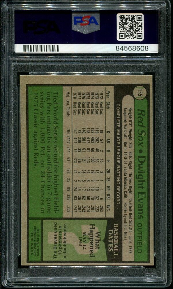 Authentic 1979 Topps #155 Dwight Evans PSA 9 Baseball Card