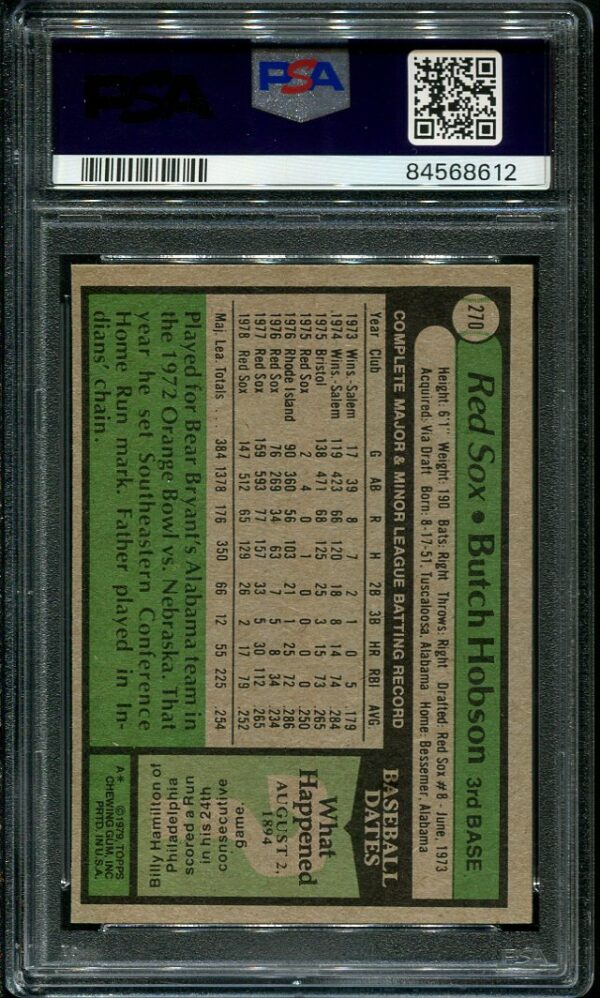 Authentic 1979 Topps #270 Butch Hobson PSA 9 Baseball Card
