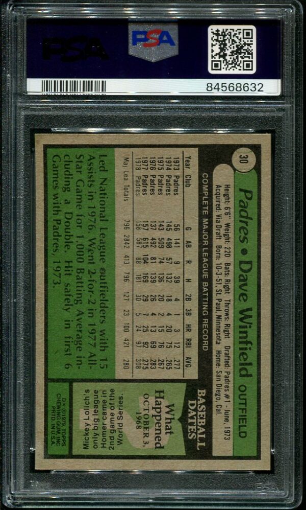 Authentic 1979 Topps #30 Dave Winfield PSA 7 Baseball Card