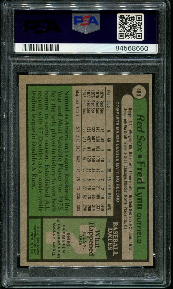 Authentic 1979 Topps #480 Fred Lynn PSA 9 Baseball Card