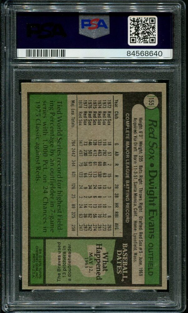 Authentic 1979 Topps #155 Dwight Evans PSA 9 Baseball Card