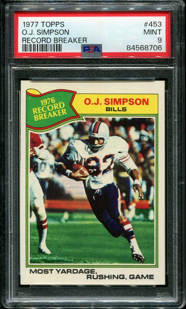 Authentic 1977 Topps #453 OJ Simpson PSA 9 Football Card