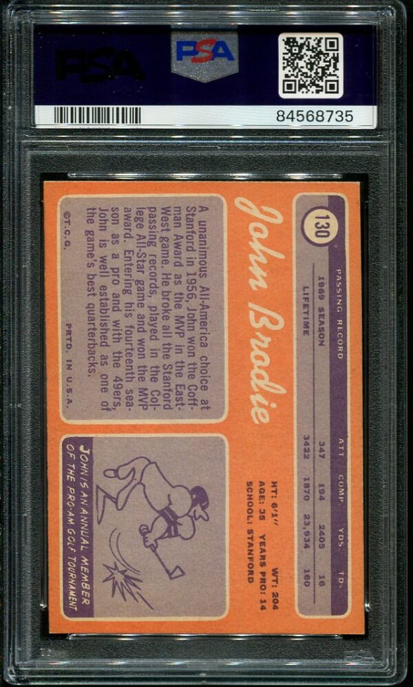 Authentic 1970 Topps #130 John Brodie PSA 8 Football Card