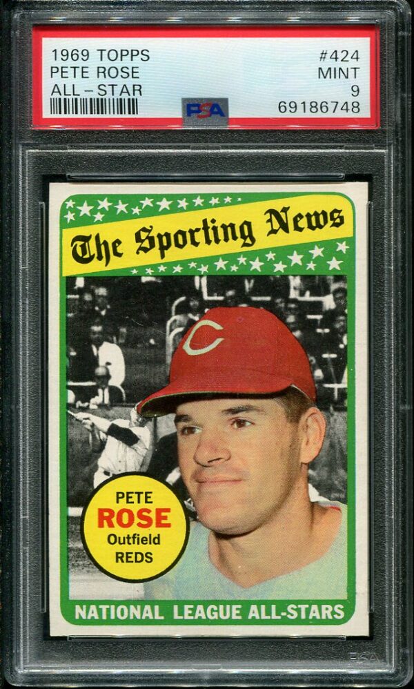 Authentic 1969 Topps #424 Pete Rose PSA 9 Baseball Card