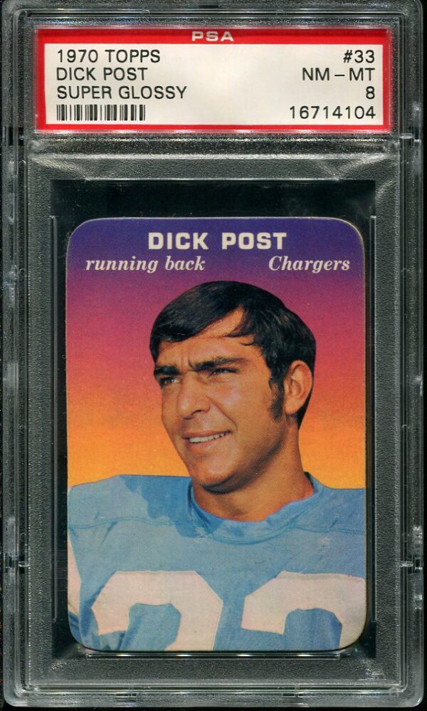 Authentic 1970 Topps Super Glossy #33 Dick Post PSA 8 Football Card