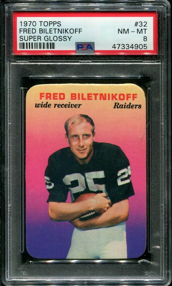 Authentic 1970 Topps Super Glossy #32 Fred Biletnikoff PSA 8 Football Card