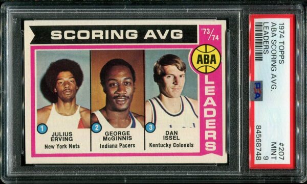 Authentic 1974 Topps #207 Scoring Leaders Julius Erving PSA 9 Basketball Card