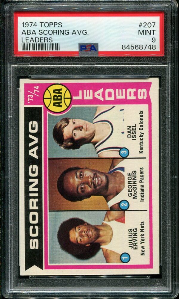 Authentic 1974 Topps #207 Scoring Leaders Julius Erving PSA 9 Basketball Card