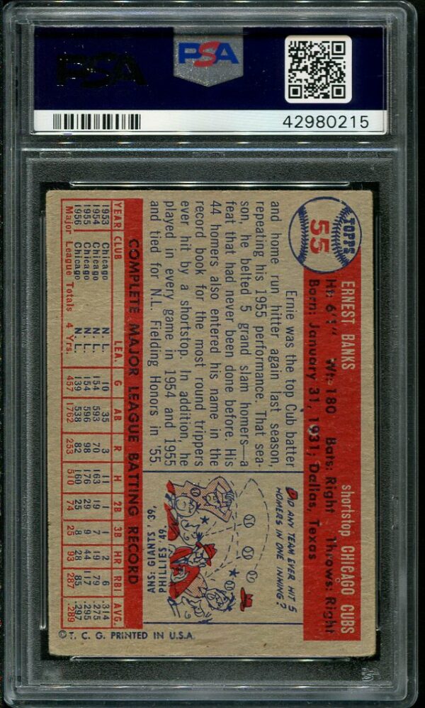 Authentic 1957 Topps #55 Ernie Banks PSA 4 Baseball Card