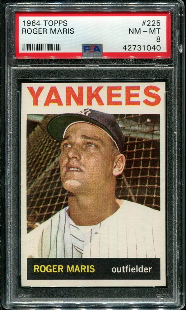 Authentic 1964 Topps #225 Roger Maris PSA 8 Baseball Card