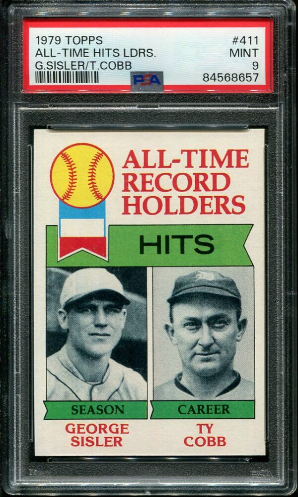 Authentic 1979 Topps #411 All-Time Hits Leaders Ty Cobb/George Sisler PSA 9 Baseball Card