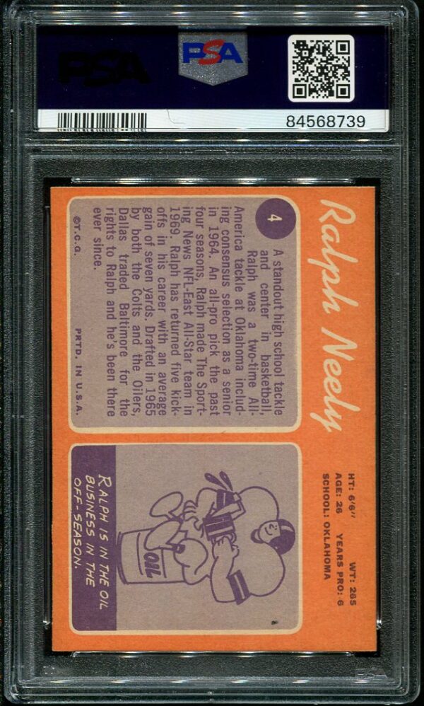 Authentic 1970 Topps #4 Ralph Neely PSA 8 Football Card