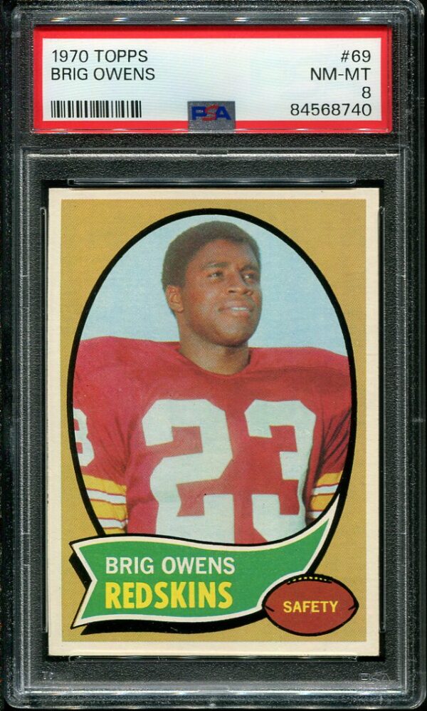Authentic 1970 Topps #69 Brig Owens PSA 8 Football Card
