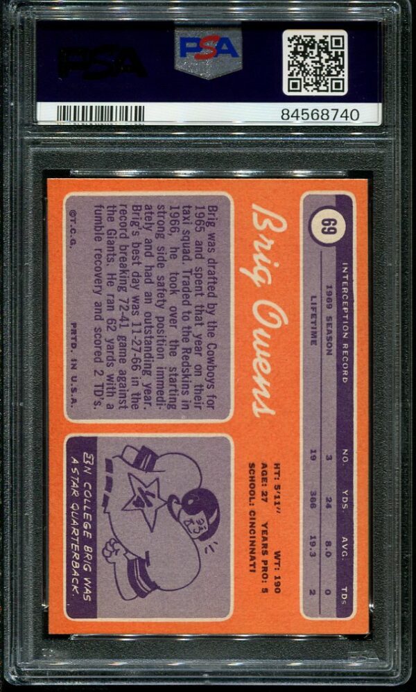 Authentic 1970 Topps #69 Brig Owens PSA 8 Football Card