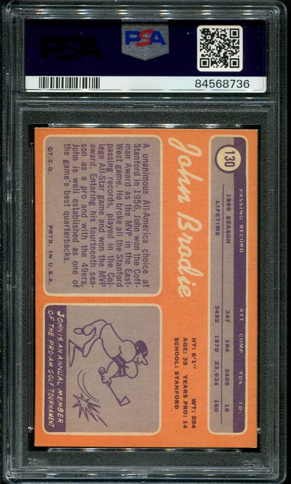 Authentic 1970 Topps #130 John Brodie PSA 8 Football Card